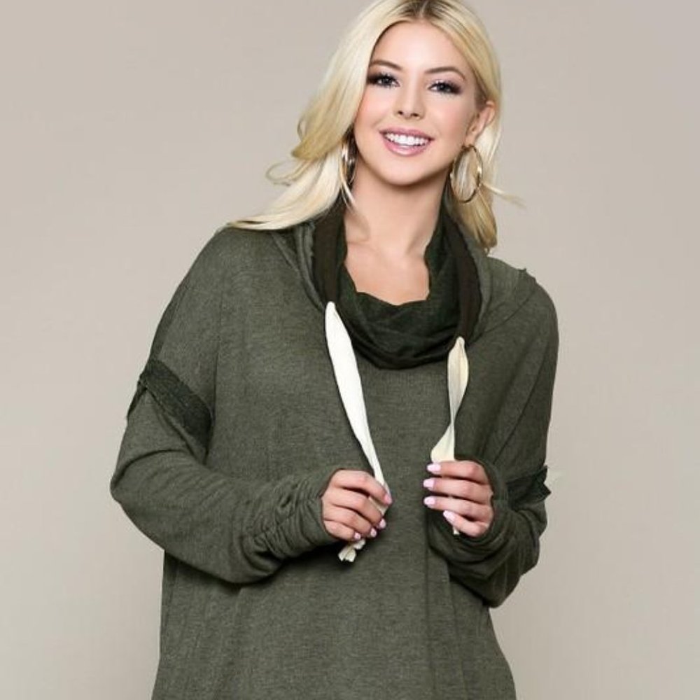 Dark Olive Cowl Neck Tunic Top